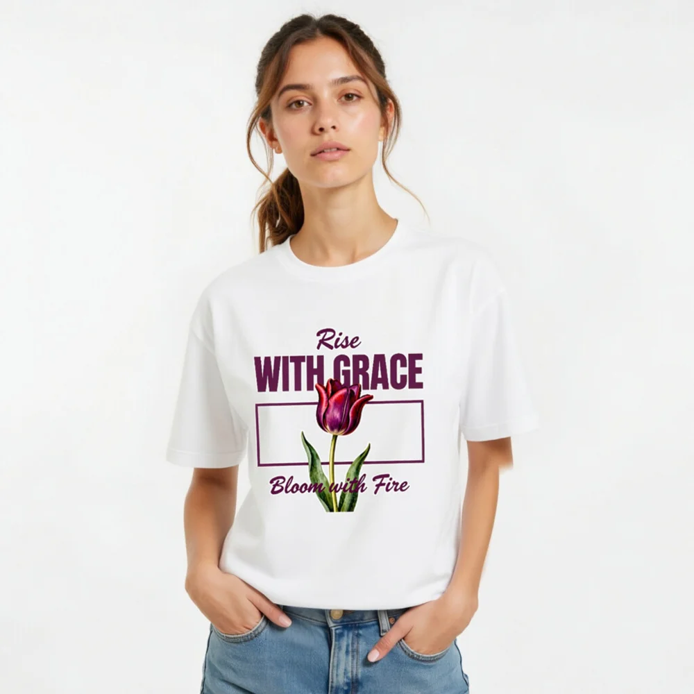Rise With Grace T-Shirt – Unisex Cotton Tee with Tulip Design - Image 10