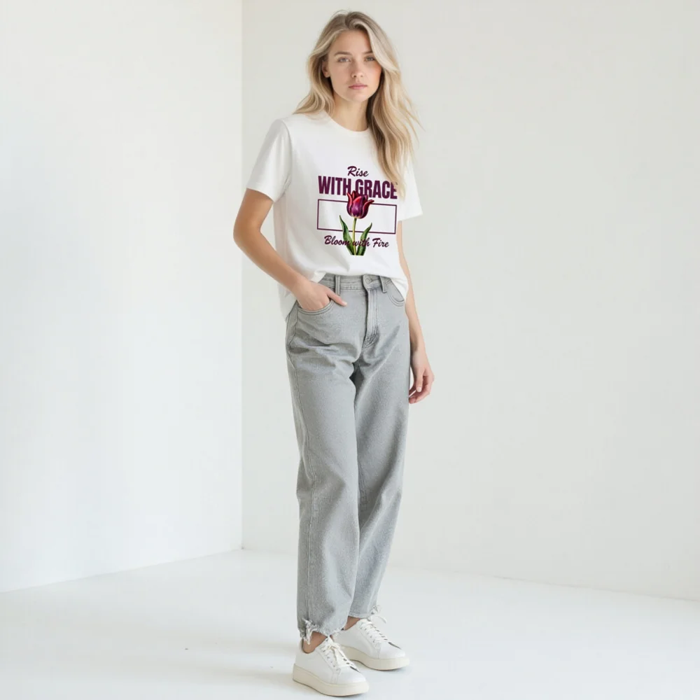 Rise With Grace T-Shirt – Unisex Cotton Tee with Tulip Design - Image 11