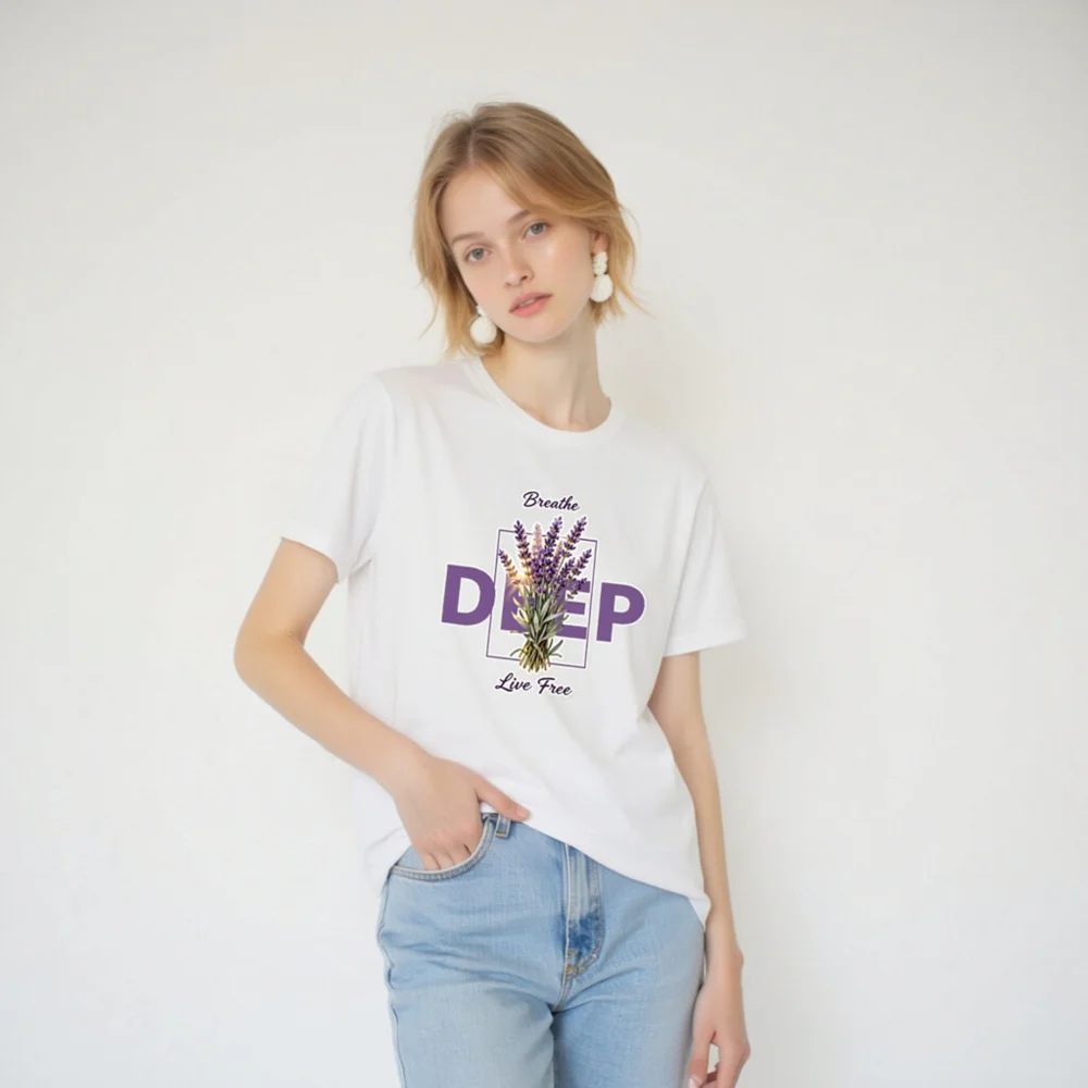 Deep Breathe Lavender Unisex Staple T-Shirt - Soft Cotton - Image 3