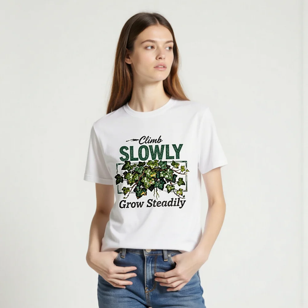 Climb Slowly Grow Steadily T-Shirt – Unisex Cotton Graphic Tee - Image 2