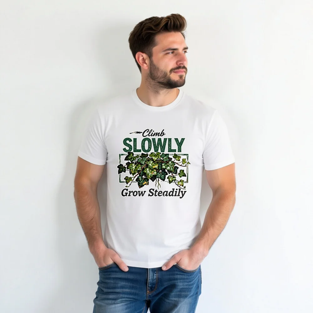 Climb Slowly Grow Steadily T-Shirt – Unisex Cotton Graphic Tee - Image 4