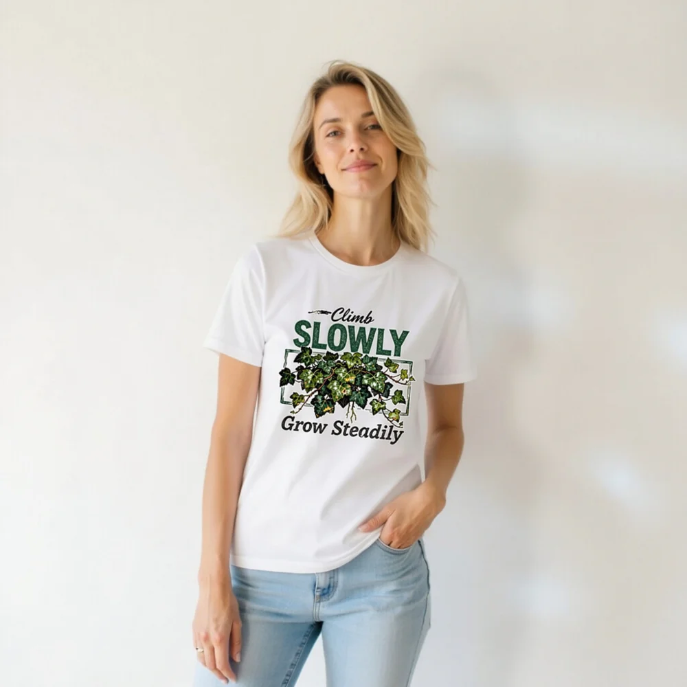 Climb Slowly Grow Steadily T-Shirt – Unisex Cotton Graphic Tee - Image 6