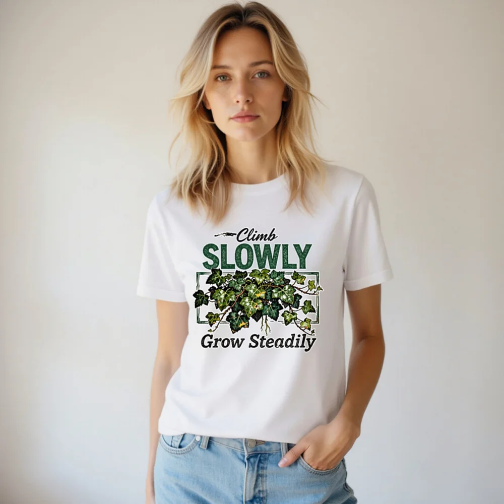 Climb Slowly Grow Steadily T-Shirt – Unisex Cotton Graphic Tee - Image 7