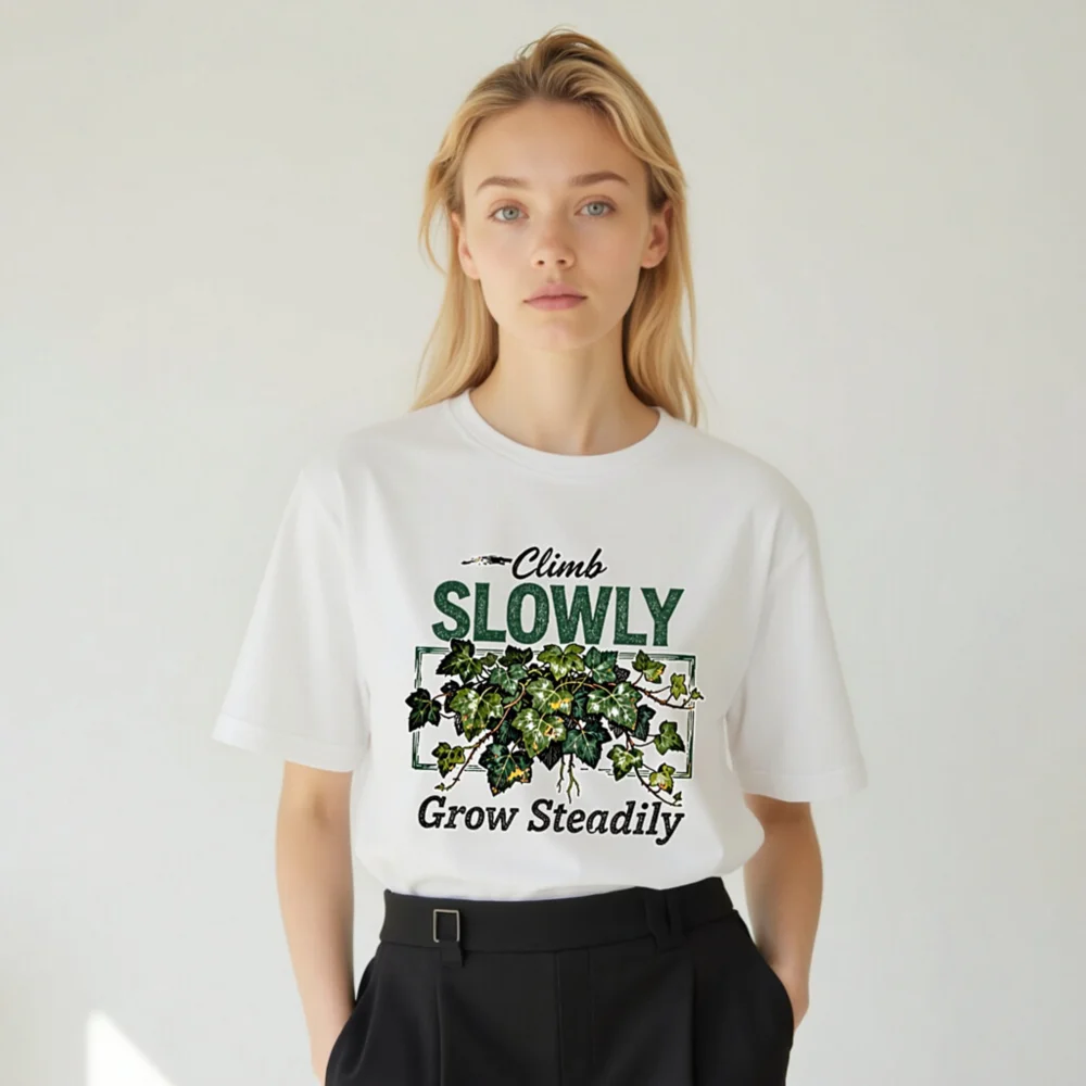 Climb Slowly Grow Steadily T-Shirt – Unisex Cotton Graphic Tee - Image 8