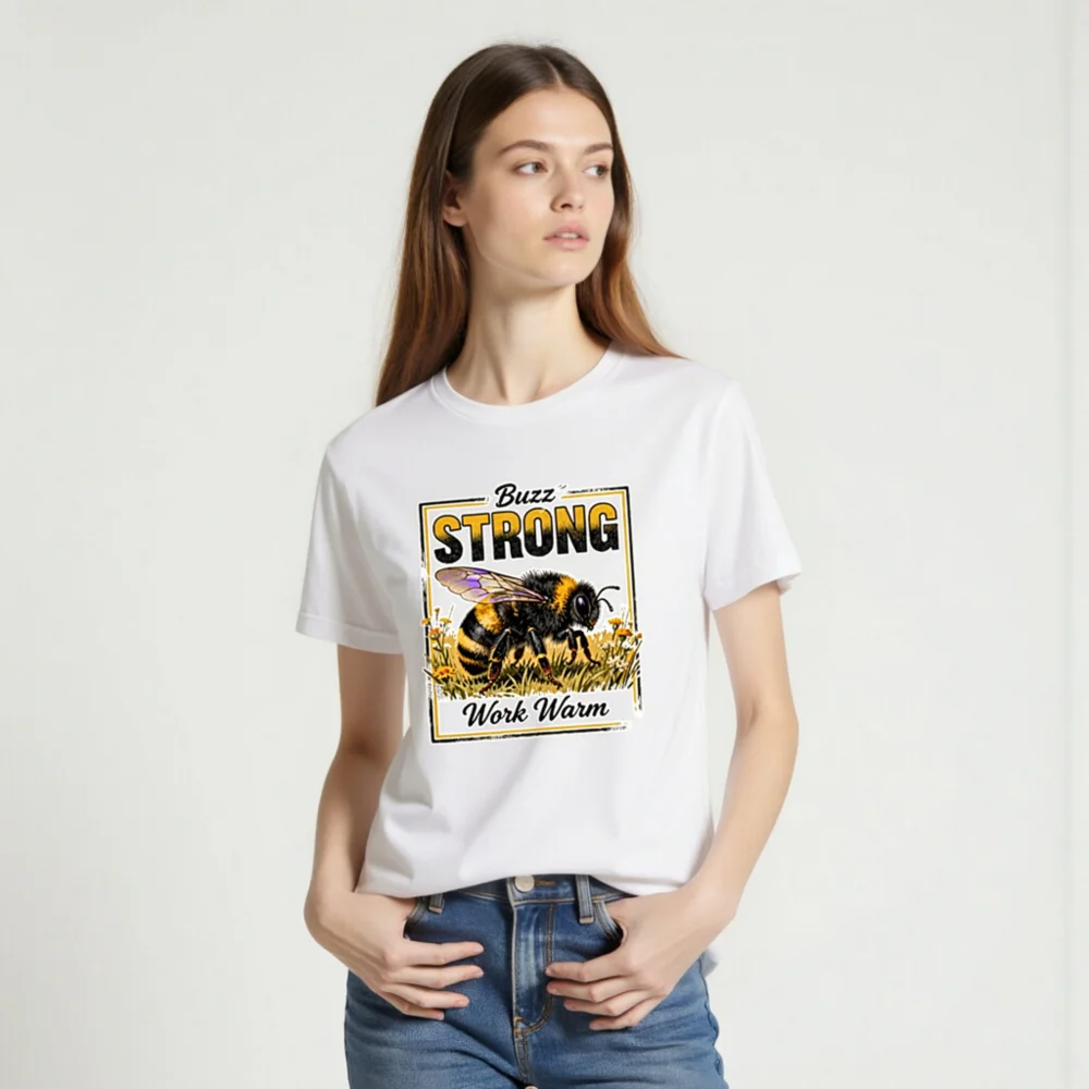 Buzz Strong Work Warm Bee T-Shirt – Unisex Staple Tee - Image 2