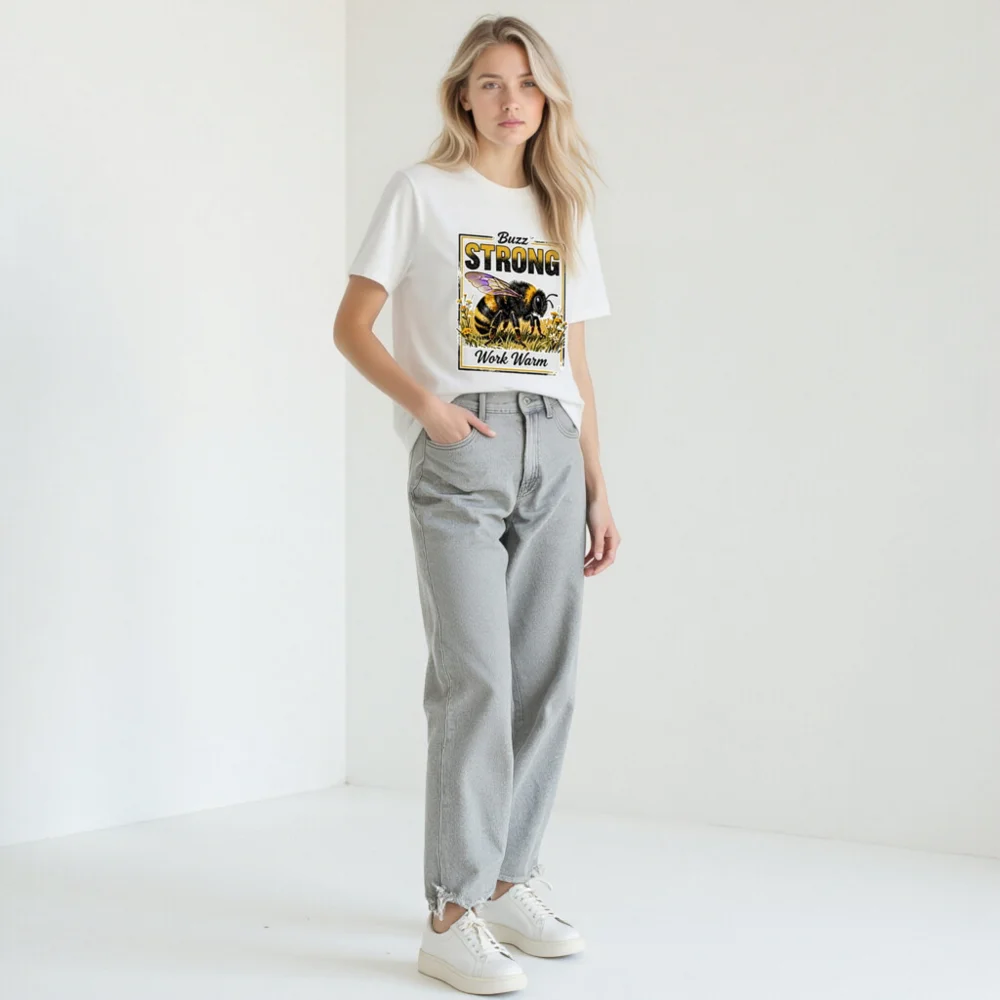 Buzz Strong Work Warm Bee T-Shirt – Unisex Staple Tee - Image 11
