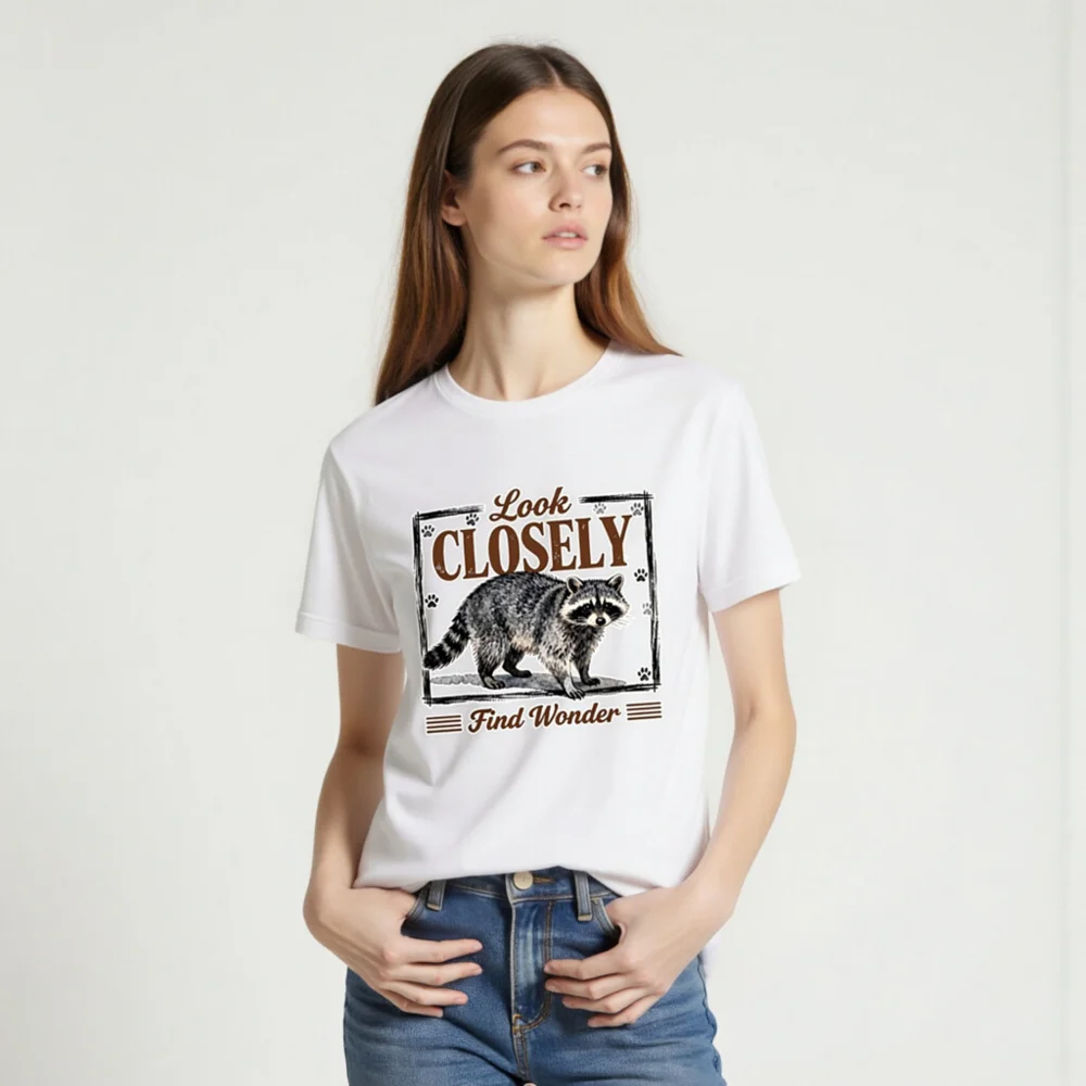Raccoon 'Look Closely Find Wonder' Unisex T-Shirt - Image 2