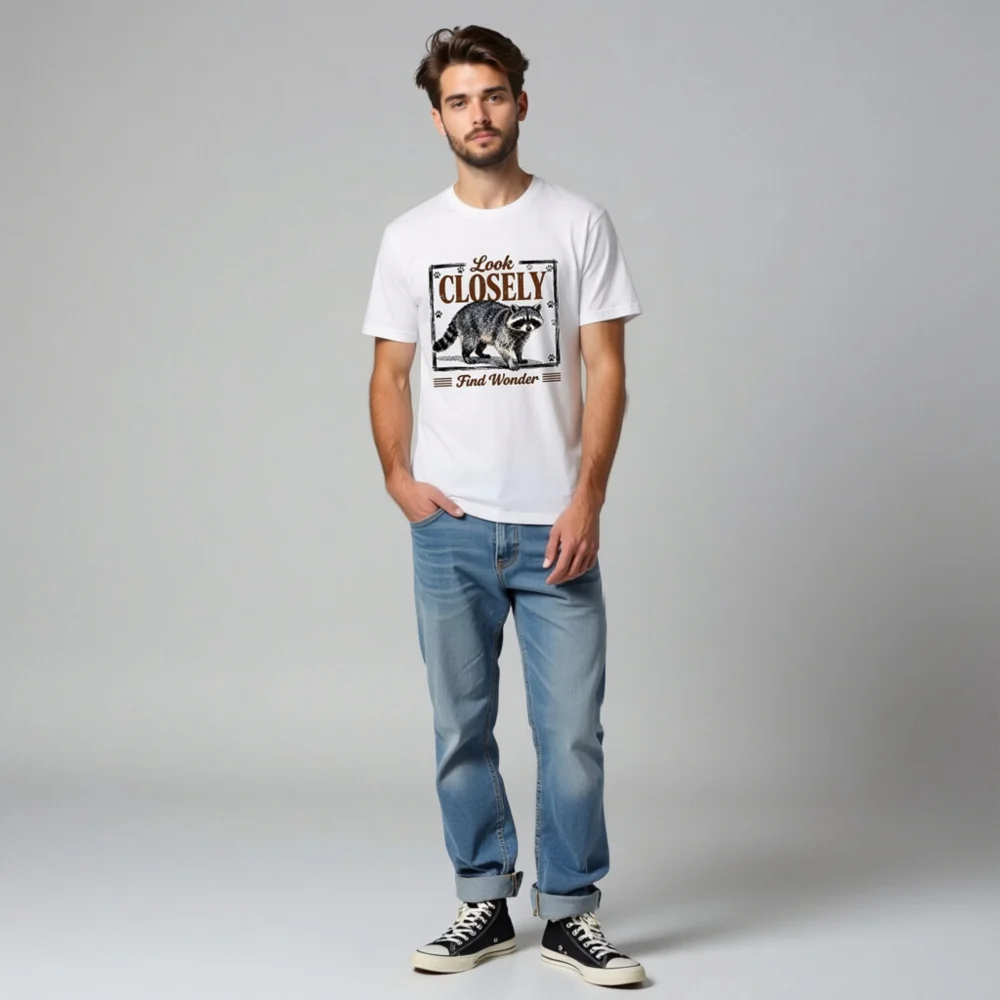 Raccoon 'Look Closely Find Wonder' Unisex T-Shirt - Image 5
