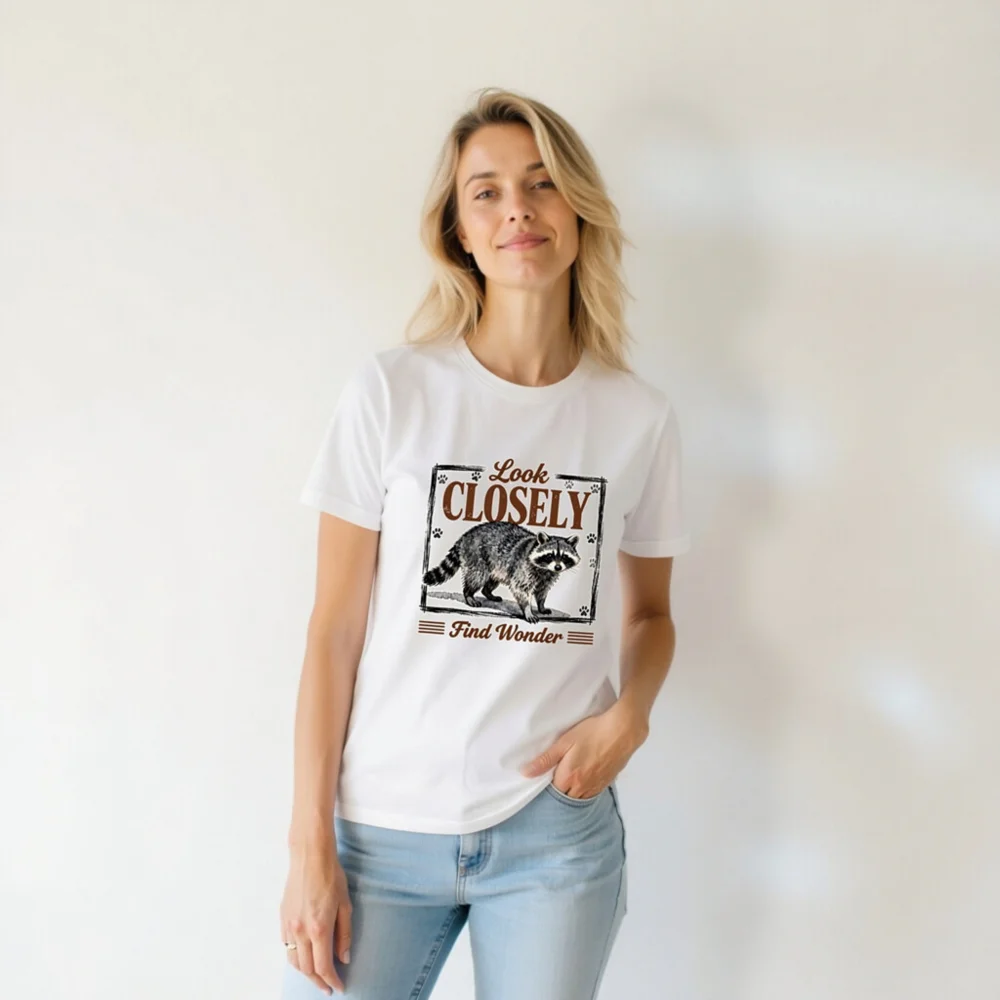 Raccoon 'Look Closely Find Wonder' Unisex T-Shirt - Image 6