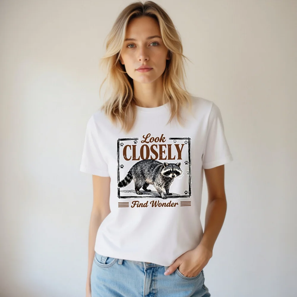 Raccoon 'Look Closely Find Wonder' Unisex T-Shirt - Image 7