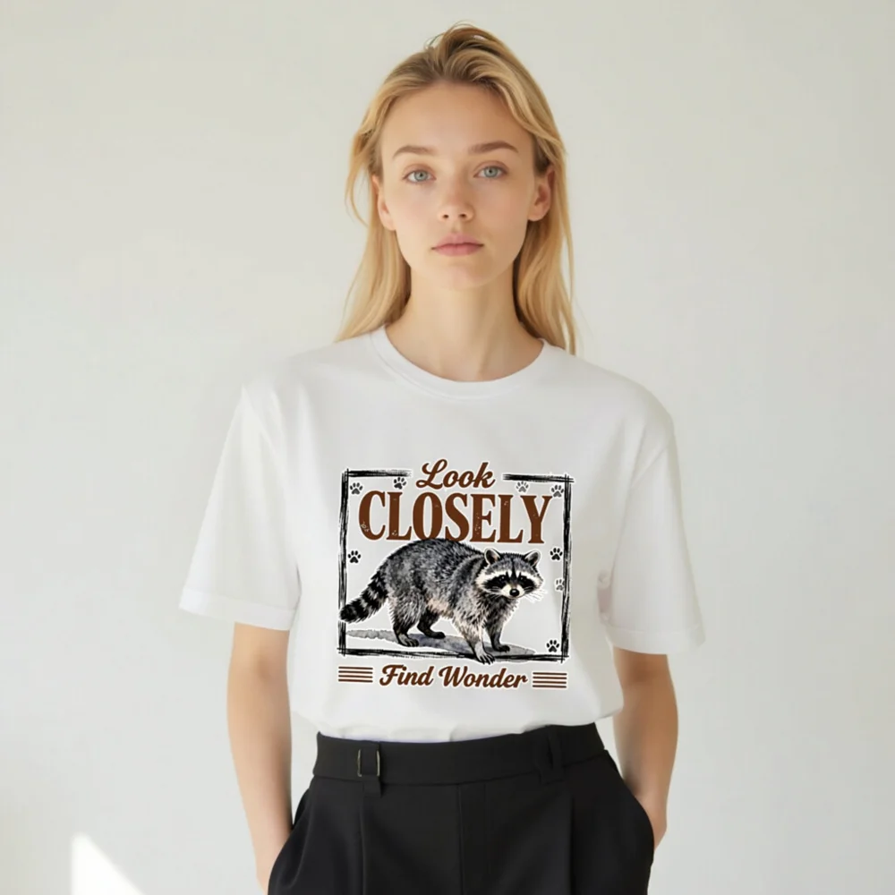 Raccoon 'Look Closely Find Wonder' Unisex T-Shirt - Image 8