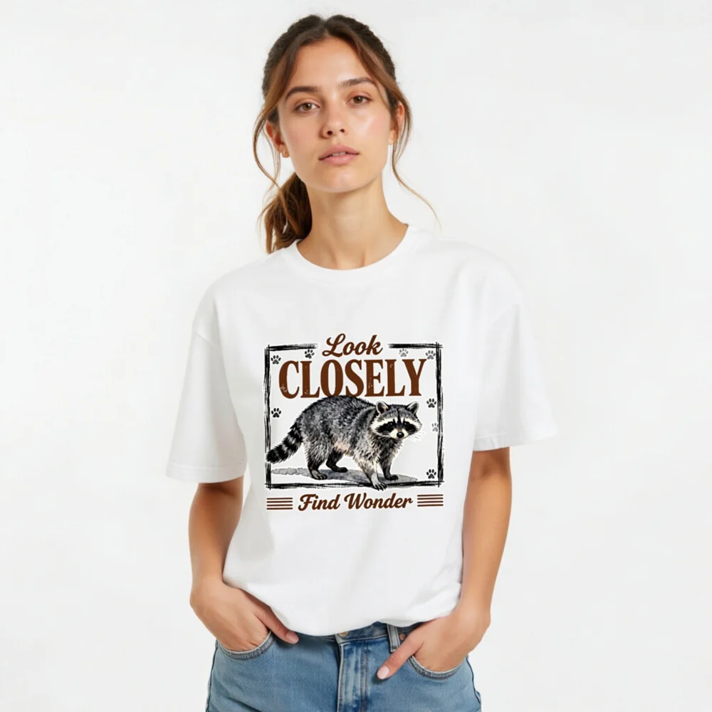 Raccoon 'Look Closely Find Wonder' Unisex T-Shirt - Image 10