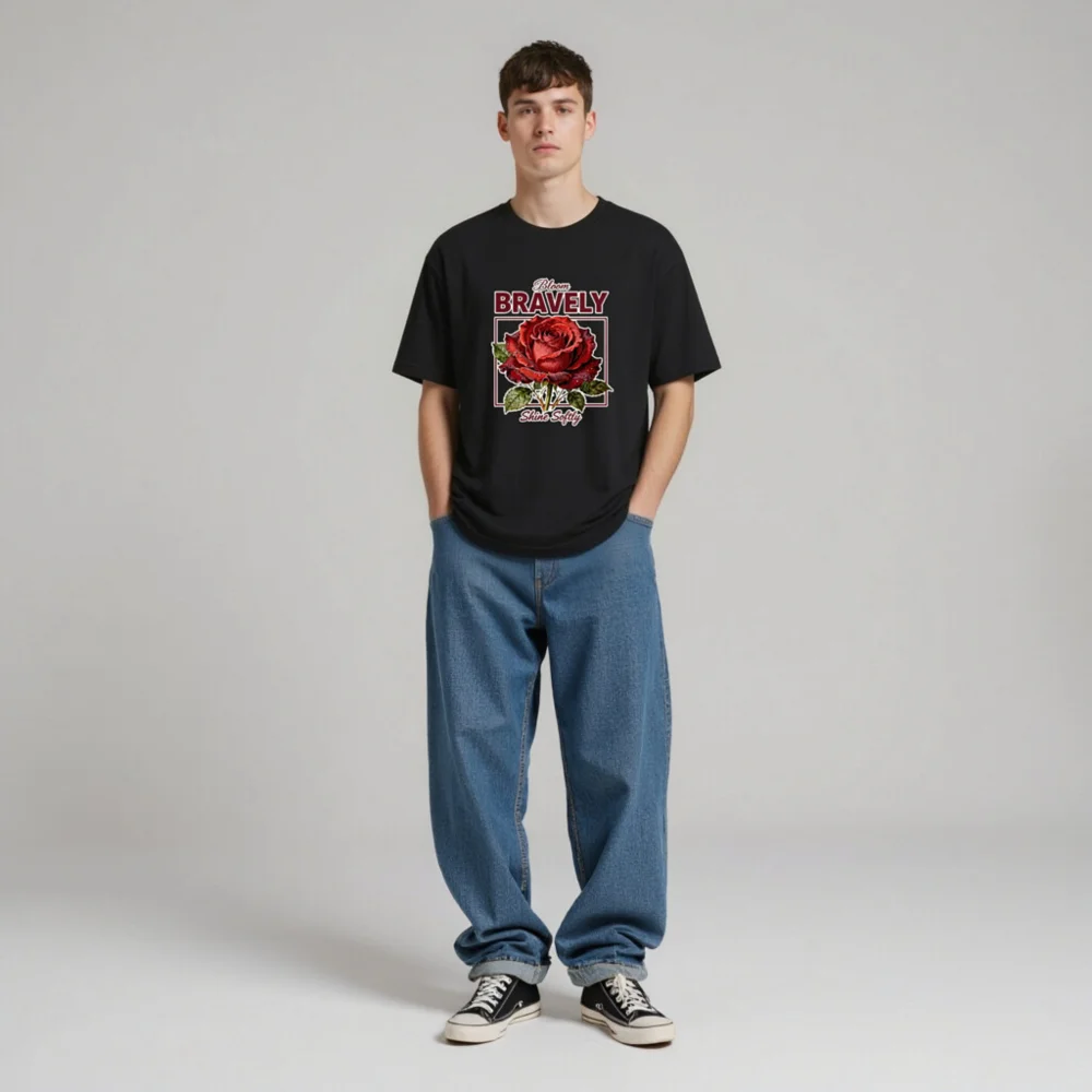 Bloom Bravely Rose Graphic T-Shirt – Unisex Soft Cotton Tee - Image 4