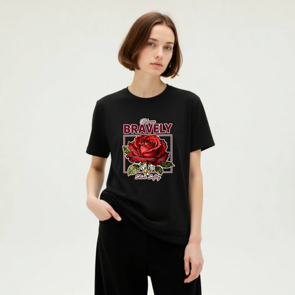 Bloom Bravely Rose Graphic T-Shirt – Unisex Soft Cotton Tee - Image 7
