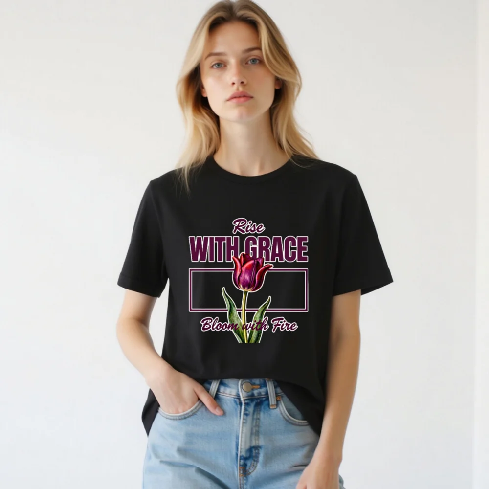 Rise With Grace T-Shirt – Unisex Graphic Tee with Tulip Design - Image 2