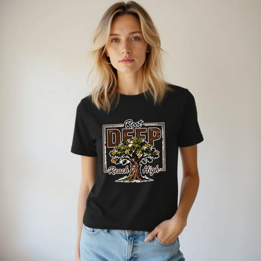 Root Deep Reach High Unisex T-Shirt – Vintage Tree Graphic Tee - Image 5