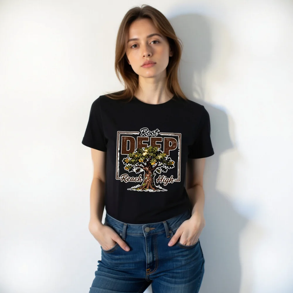 Root Deep Reach High Unisex T-Shirt – Vintage Tree Graphic Tee - Image 6