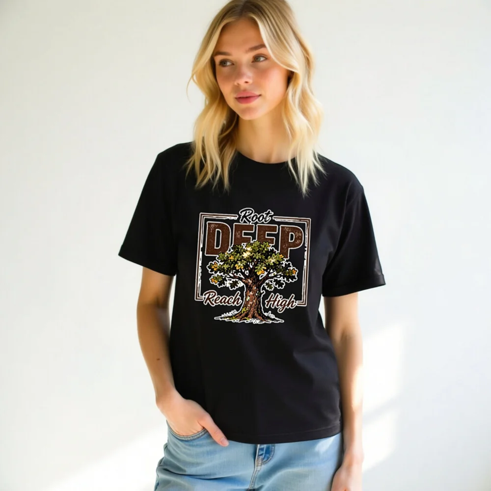 Root Deep Reach High Unisex T-Shirt – Vintage Tree Graphic Tee - Image 10
