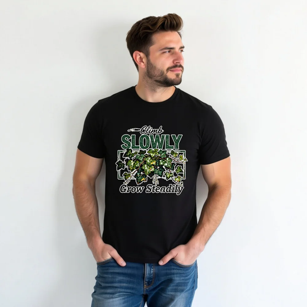 Unisex Staple T-Shirt - Climb Slowly, Grow Steadily Ivy Design - Image 3