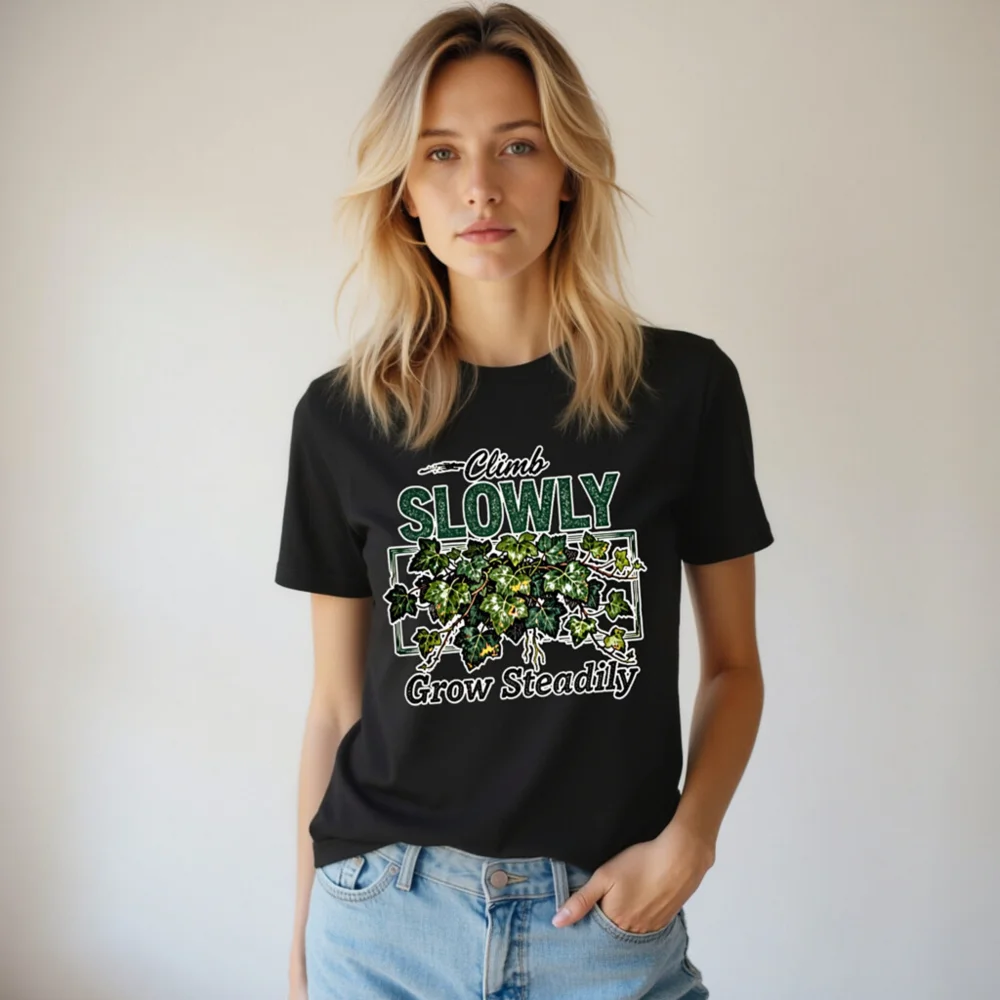 Unisex Staple T-Shirt - Climb Slowly, Grow Steadily Ivy Design - Image 5