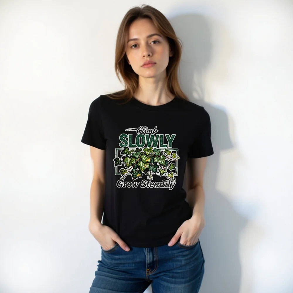 Unisex Staple T-Shirt - Climb Slowly, Grow Steadily Ivy Design - Image 6