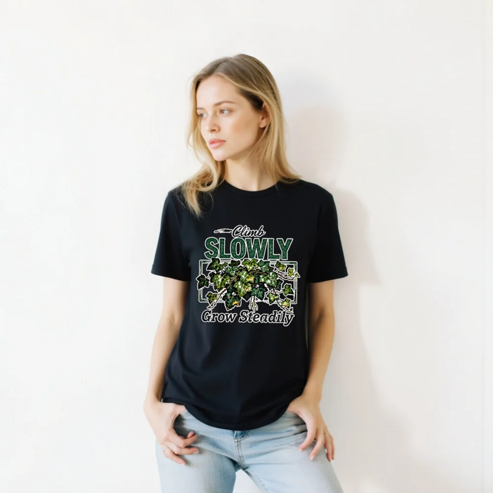 Unisex Staple T-Shirt - Climb Slowly, Grow Steadily Ivy Design - Image 9