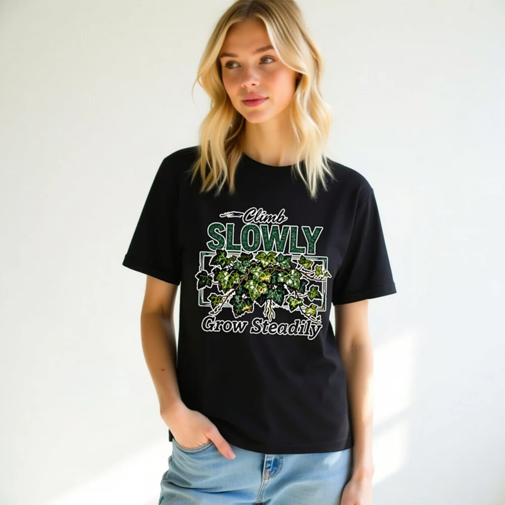 Unisex Staple T-Shirt - Climb Slowly, Grow Steadily Ivy Design - Image 10