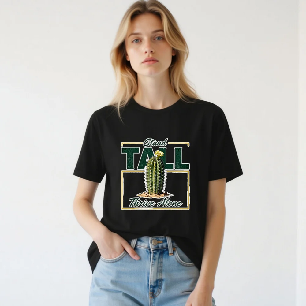 Stand Tall Thrive Alone Cactus T-Shirt - Unisex Staple Tee - Image 2