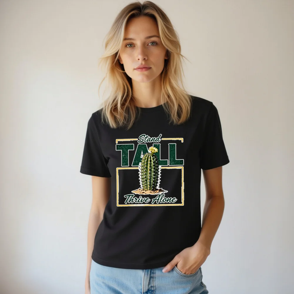 Stand Tall Thrive Alone Cactus T-Shirt - Unisex Staple Tee - Image 5