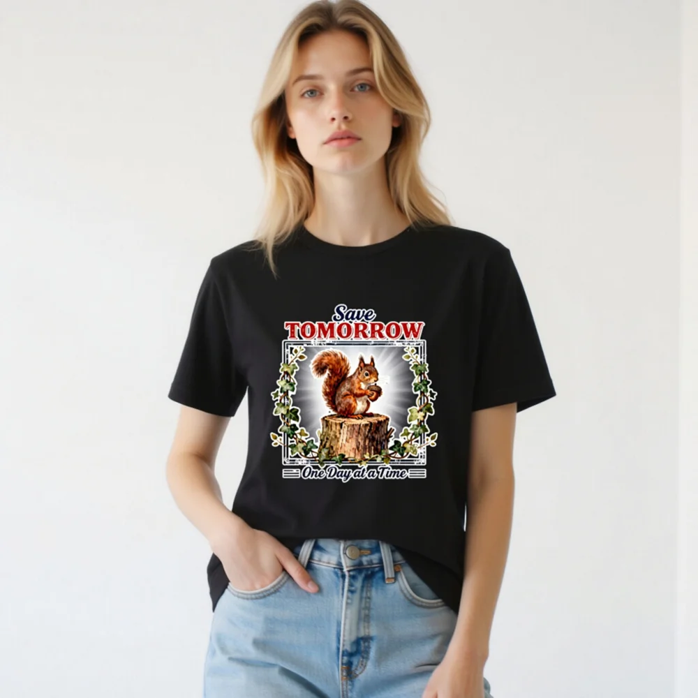 Save Tomorrow One Day at a Time Squirrel T-Shirt - Unisex Eco Tee - Image 2