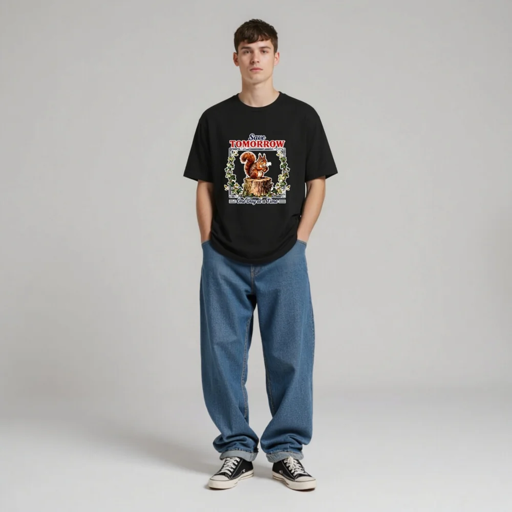Save Tomorrow One Day at a Time Squirrel T-Shirt - Unisex Eco Tee - Image 4