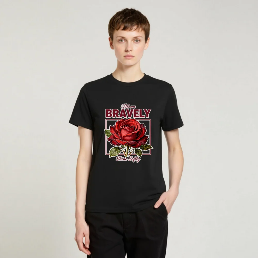 Bloom Bravely Rose Graphic T-Shirt - Unisex Organic Cotton - Image 2