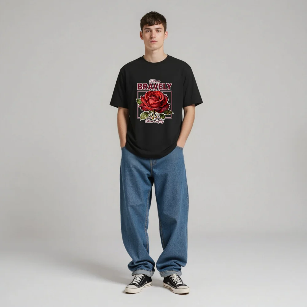 Bloom Bravely Rose Graphic T-Shirt - Unisex Organic Cotton - Image 4