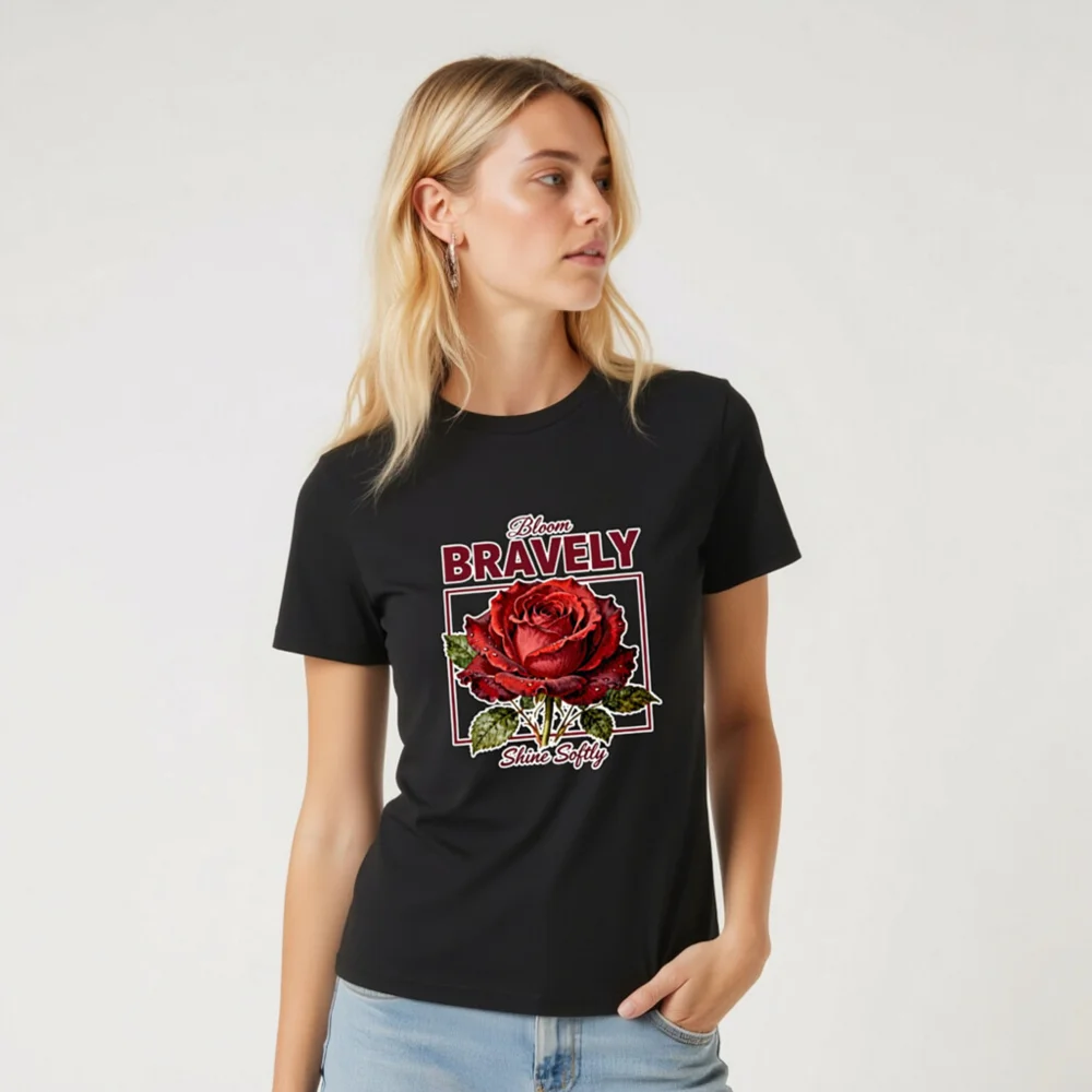 Bloom Bravely Rose Graphic T-Shirt - Unisex Organic Cotton - Image 5