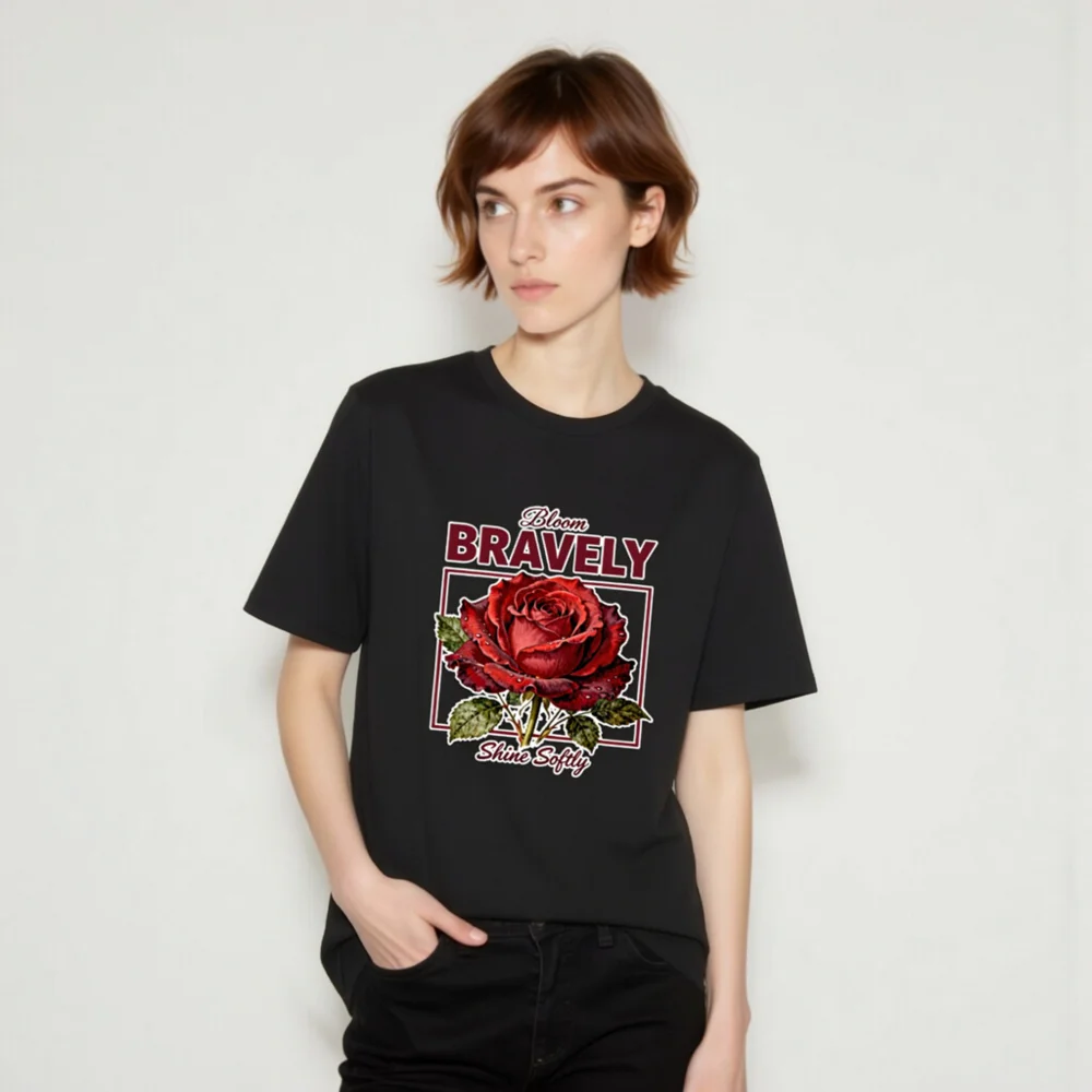 Bloom Bravely Rose Graphic T-Shirt - Unisex Organic Cotton - Image 6