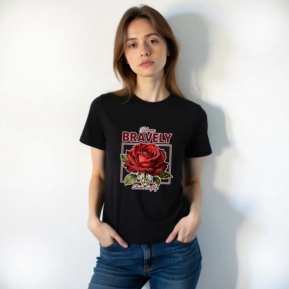 Bloom Bravely Rose Graphic T-Shirt - Unisex Organic Cotton - Image 7