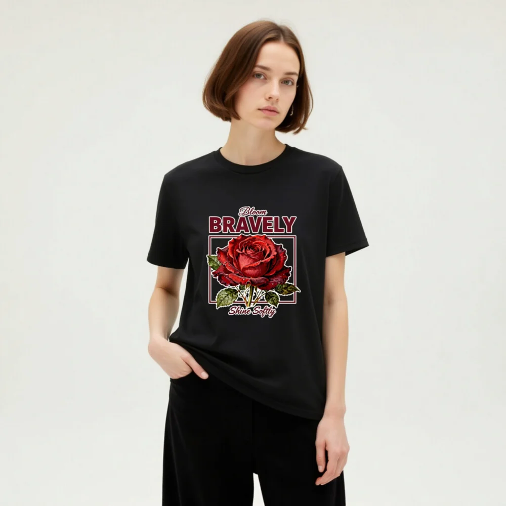 Bloom Bravely Rose Graphic T-Shirt - Unisex Organic Cotton - Image 8