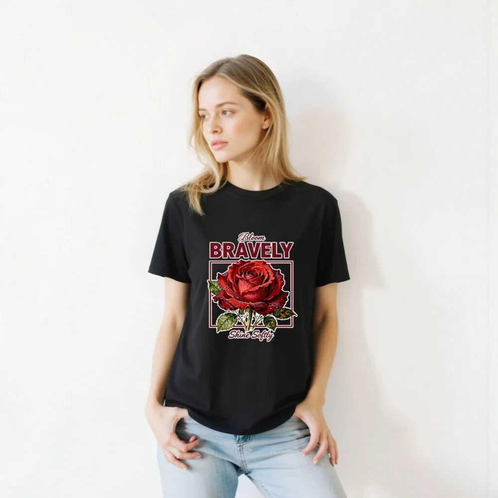 Bloom Bravely Rose Graphic T-Shirt - Unisex Organic Cotton - Image 10