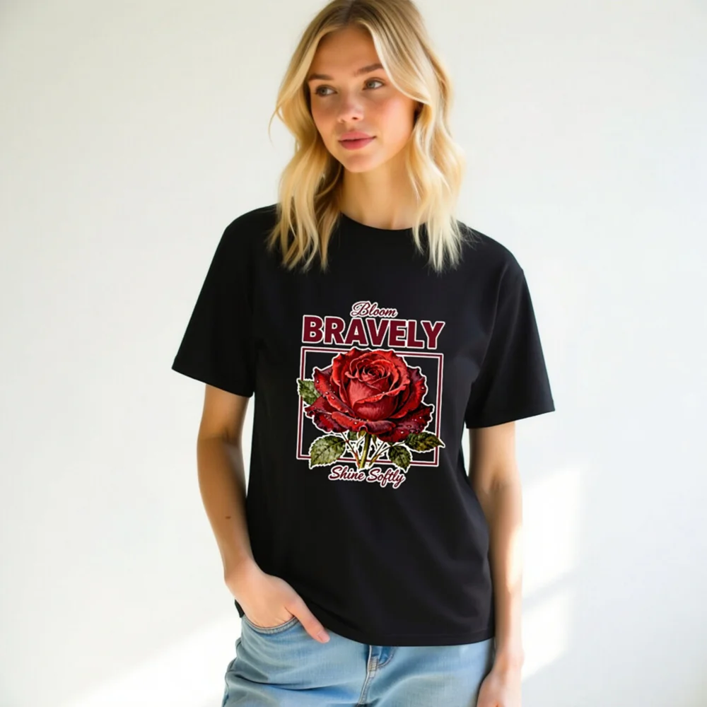 Bloom Bravely Rose Graphic T-Shirt - Unisex Organic Cotton - Image 11