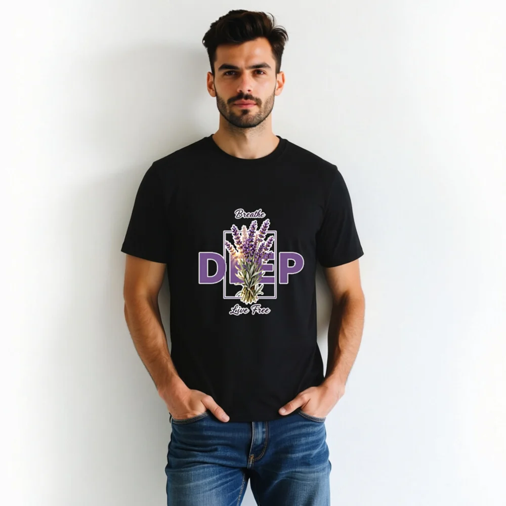 Deep Breathe Lavender Unisex Organic Cotton T-Shirt - Image 3