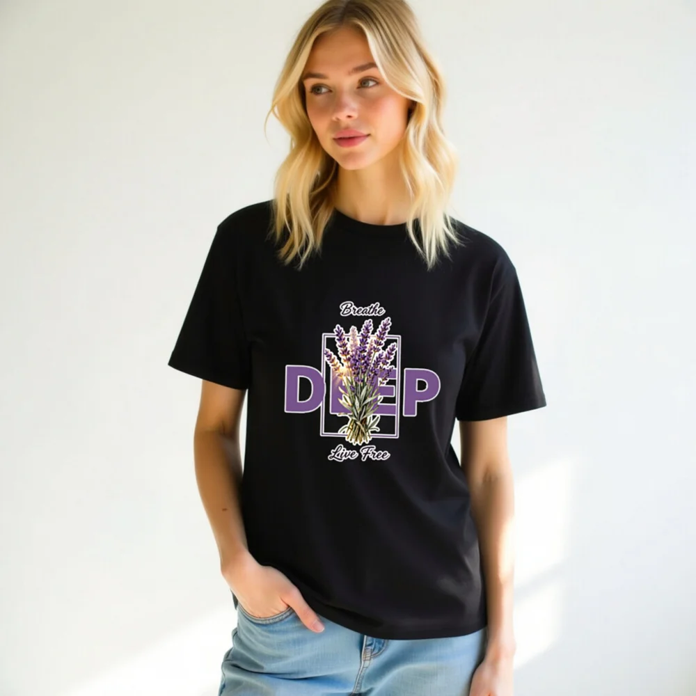 Deep Breathe Lavender Unisex Organic Cotton T-Shirt - Image 11