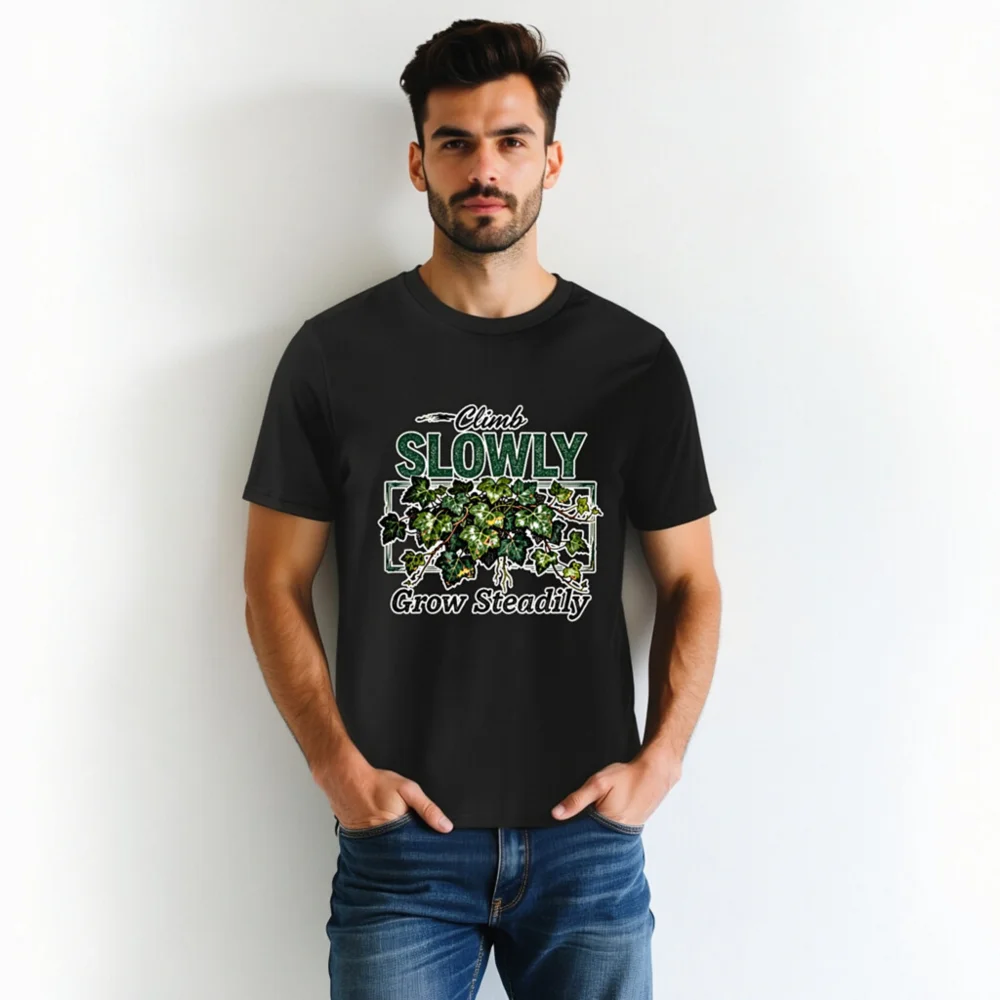 Climb Slowly Grow Steadily T-Shirt – Unisex Organic Cotton - Image 3