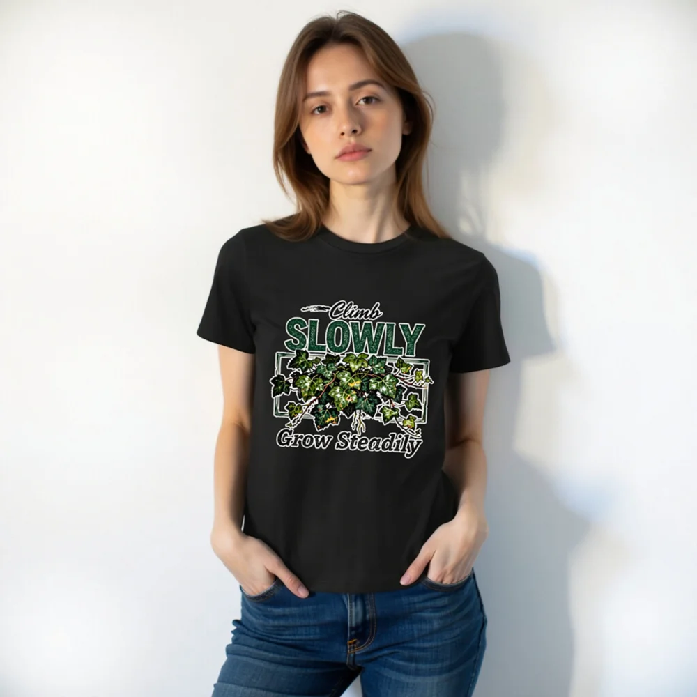 Climb Slowly Grow Steadily T-Shirt – Unisex Organic Cotton - Image 7
