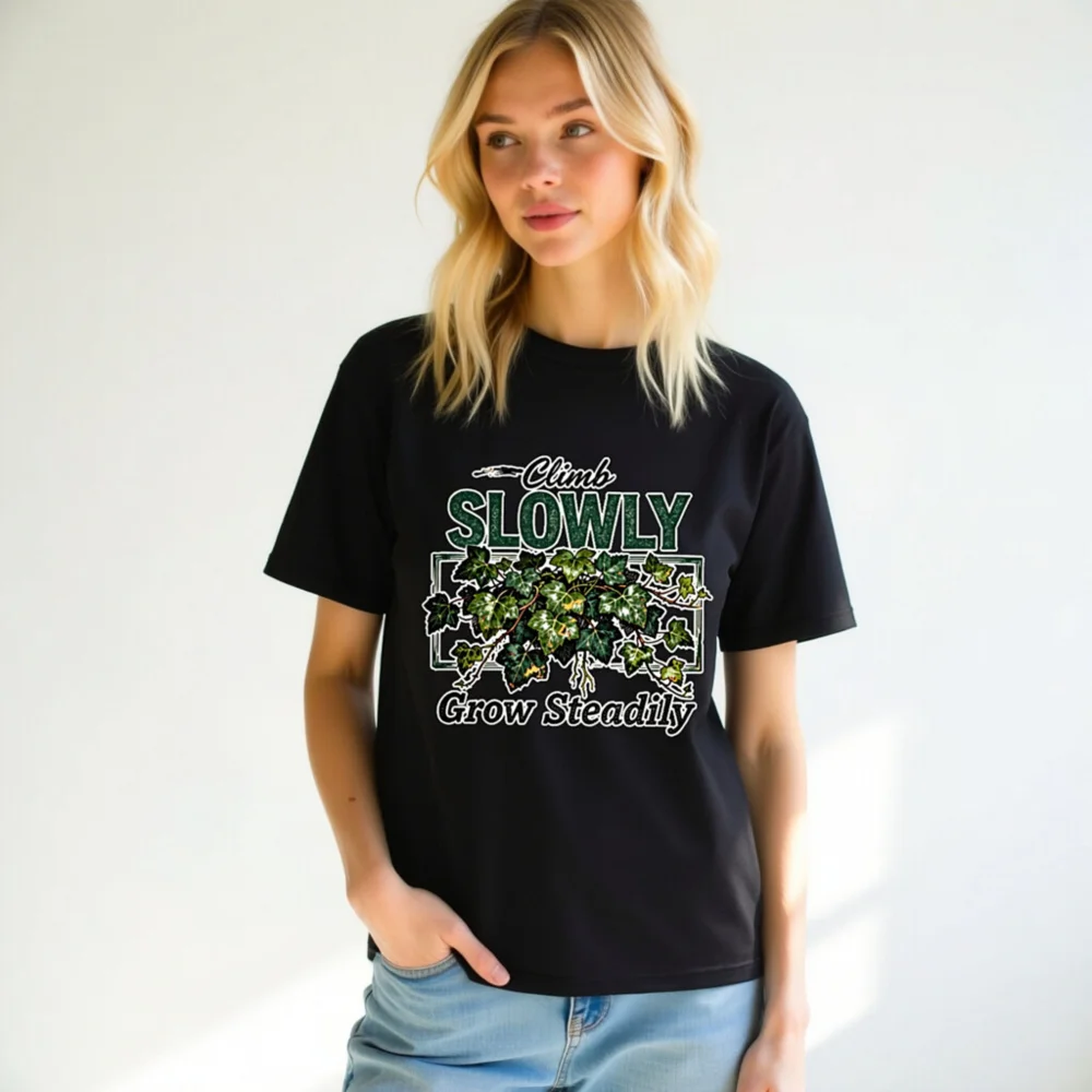 Climb Slowly Grow Steadily T-Shirt – Unisex Organic Cotton - Image 11