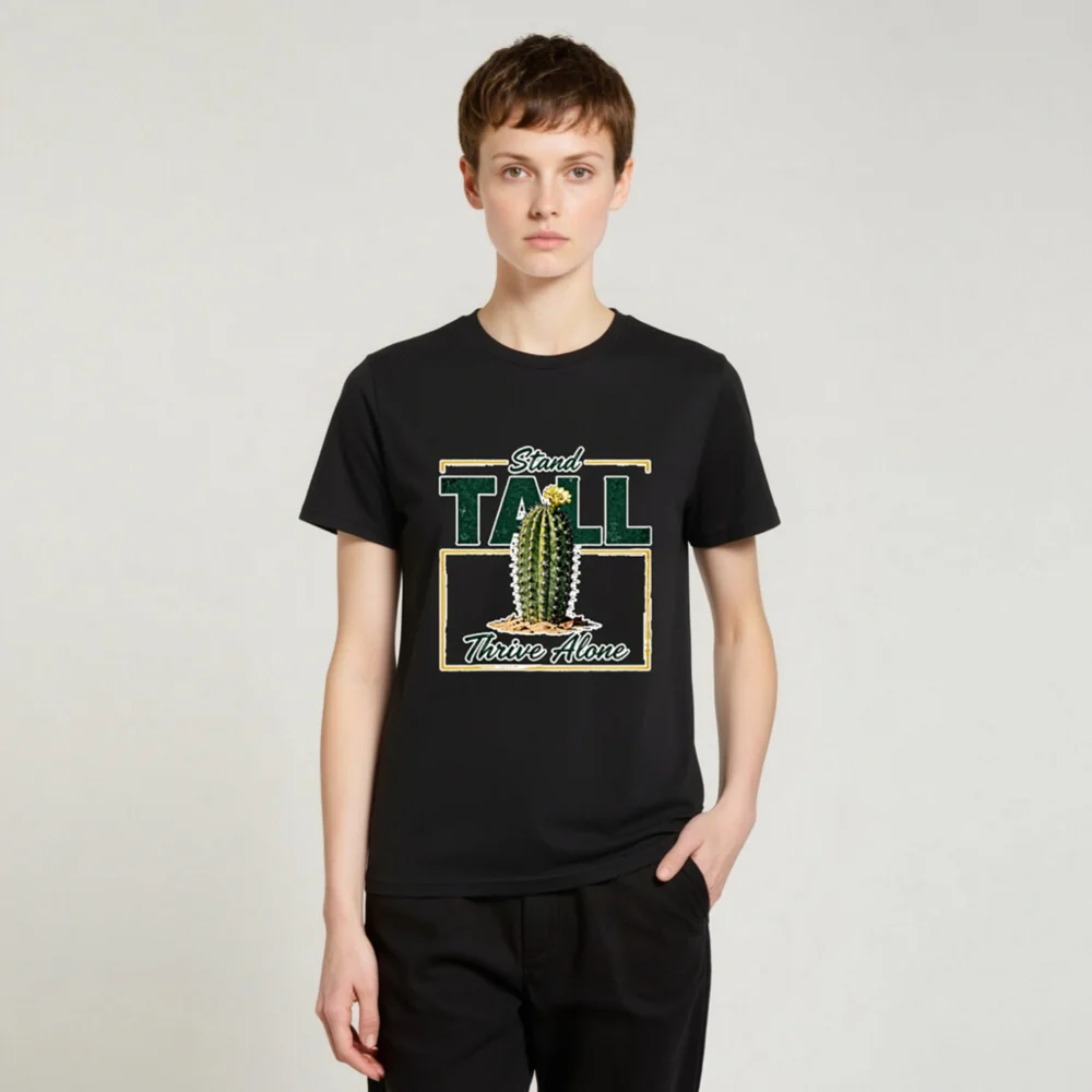 Stand Tall Thrive Alone Cactus T-Shirt – Unisex Organic Cotton - Image 2