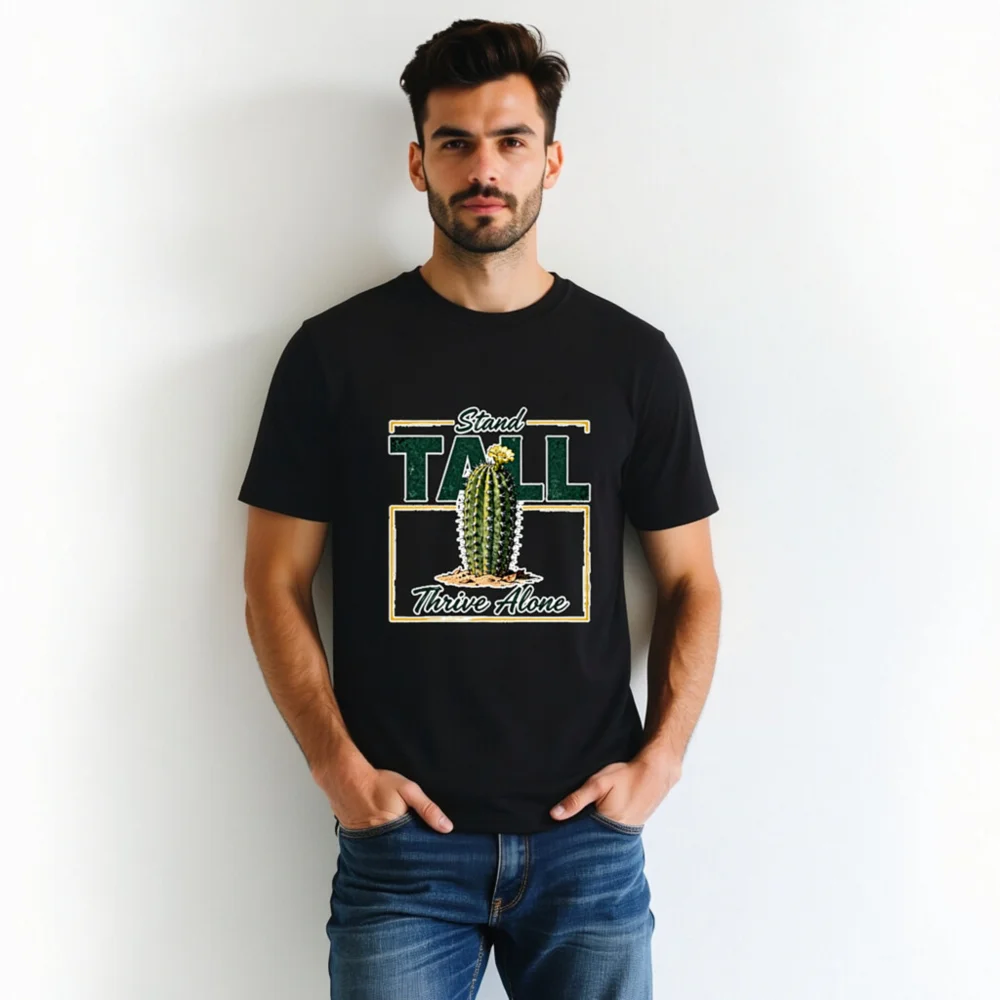 Stand Tall Thrive Alone Cactus T-Shirt – Unisex Organic Cotton - Image 3