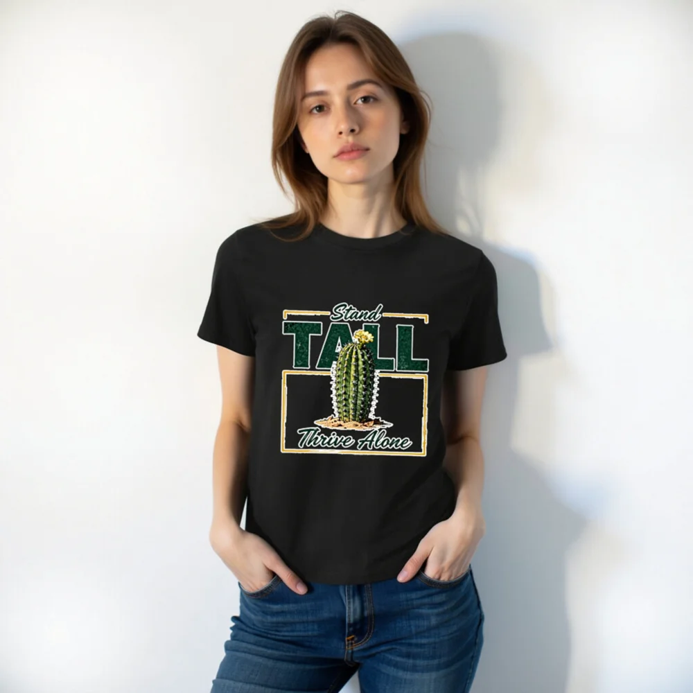 Stand Tall Thrive Alone Cactus T-Shirt – Unisex Organic Cotton - Image 6