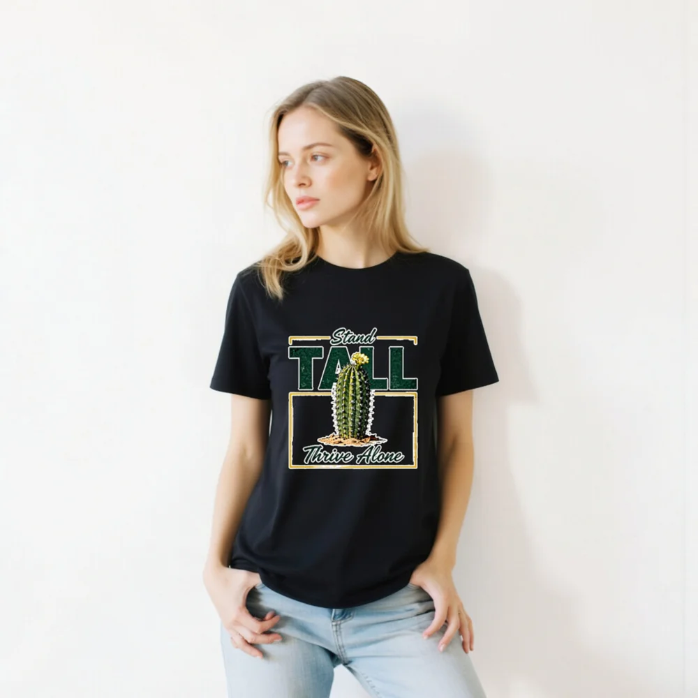Stand Tall Thrive Alone Cactus T-Shirt – Unisex Organic Cotton - Image 9