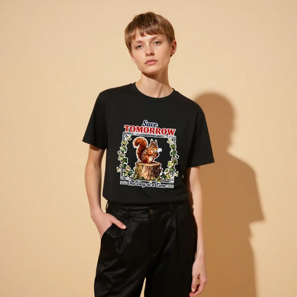 Save Tomorrow Squirrel T-Shirt – Unisex Organic Cotton Eco Tee - Image 9