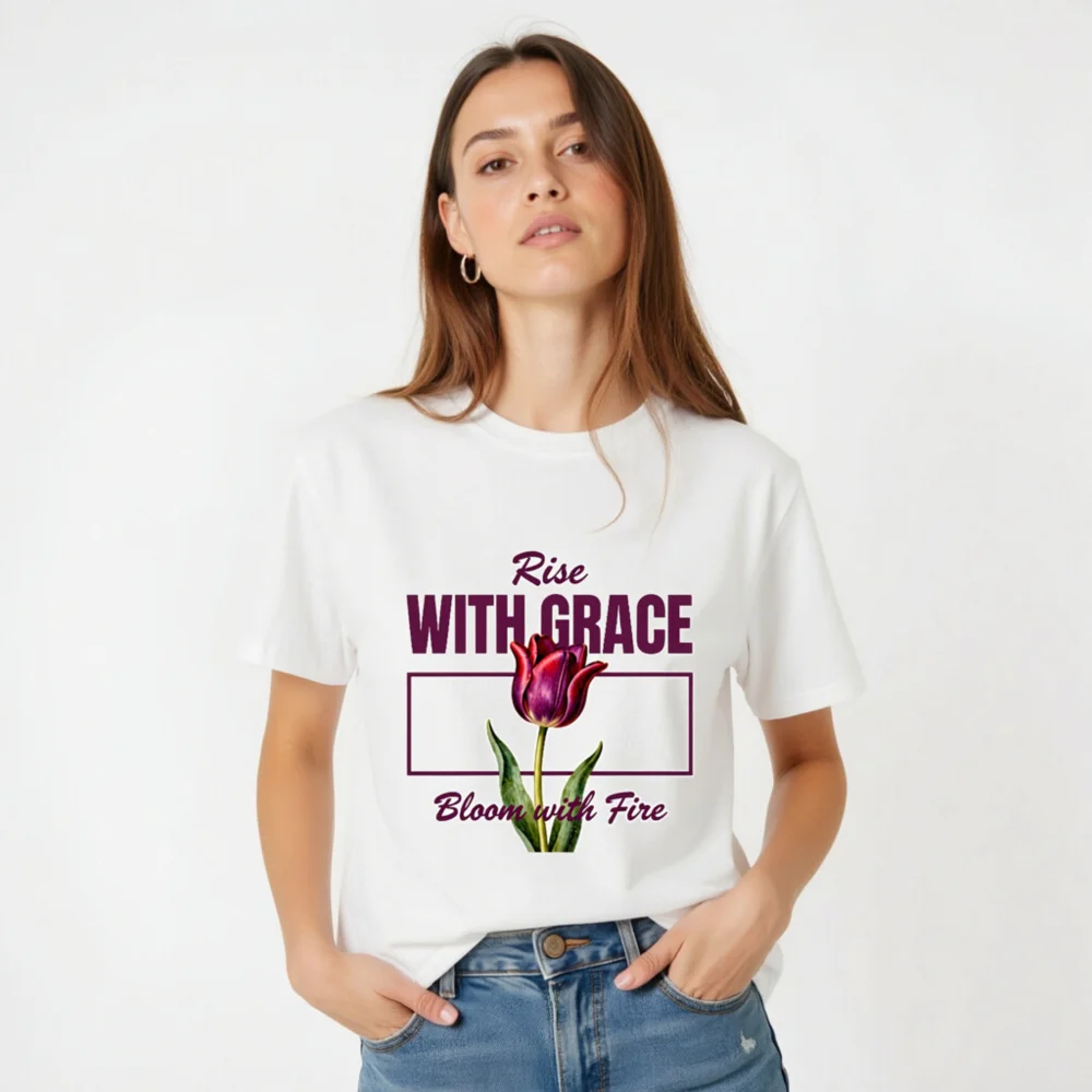 Rise With Grace T-Shirt – Unisex Organic Cotton Tee with Tulip Design - Image 2